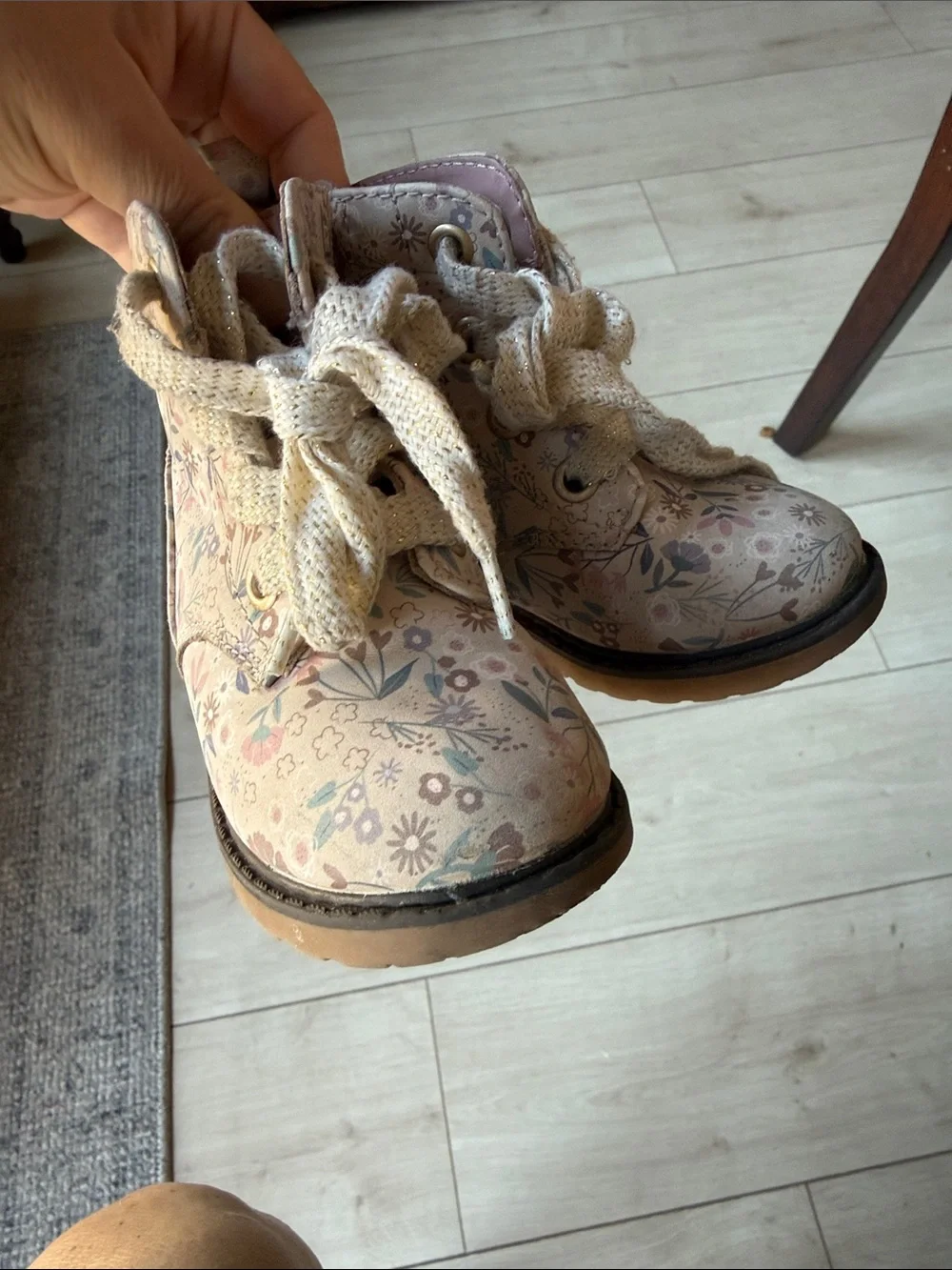 Cat & Jack Floral Lace-Up Kids Boots in Light Pink and Cream